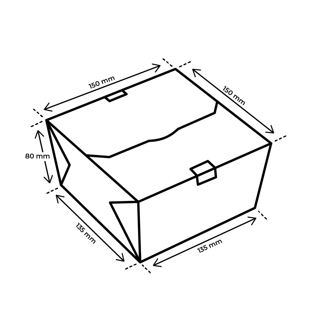Afmetingen GO!mealbox 1600 ml karton maaltijdbak