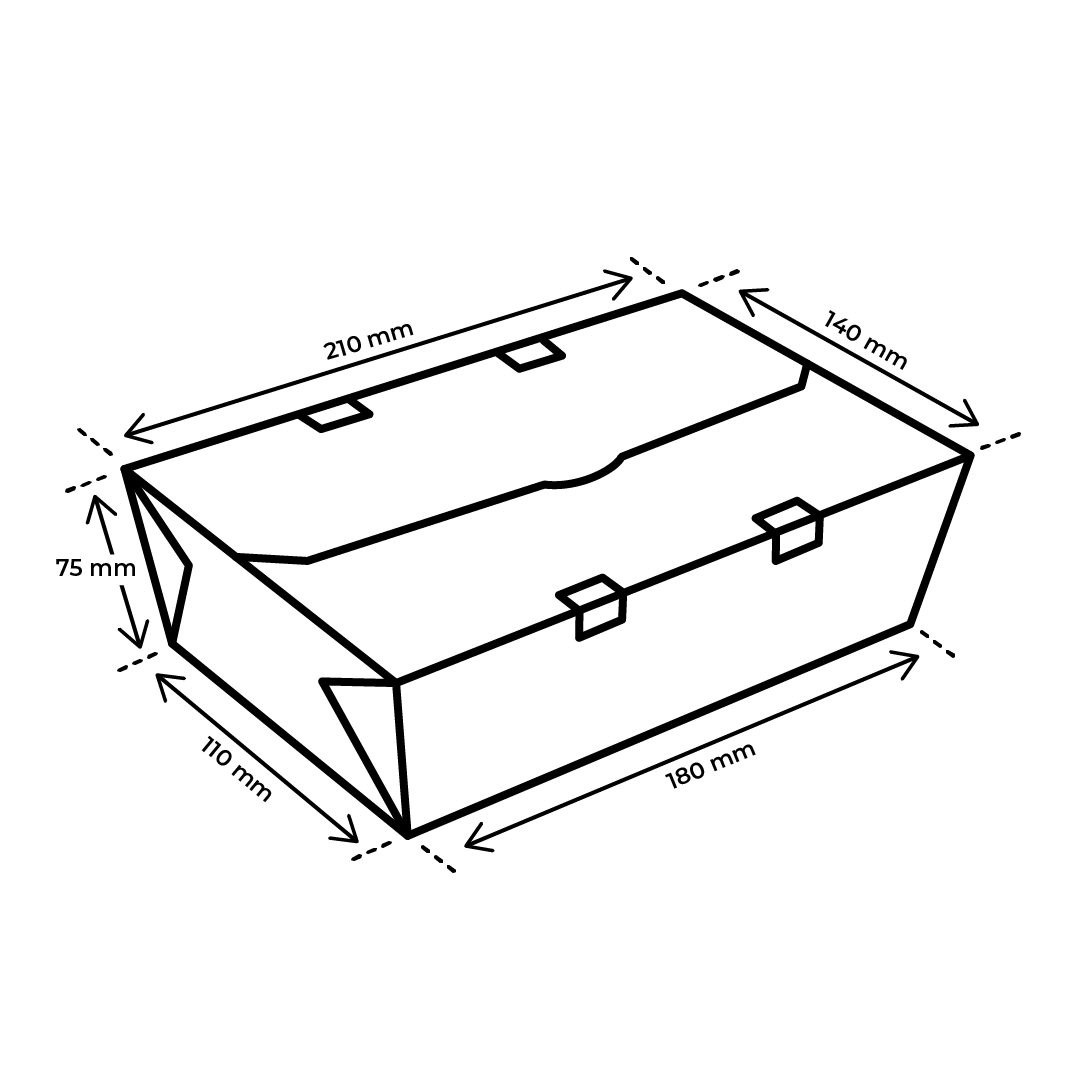 Afmetingen GO!mealbox 2000 ml karton maaltijdbak