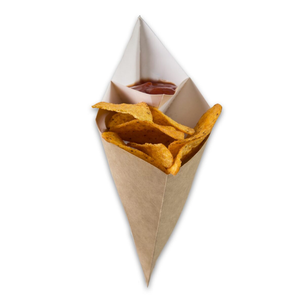 Kraft-karton-Frietzak-met-sausvak-large-300x231x196-mm-snackverpakking-Chip-n-Dip-groot