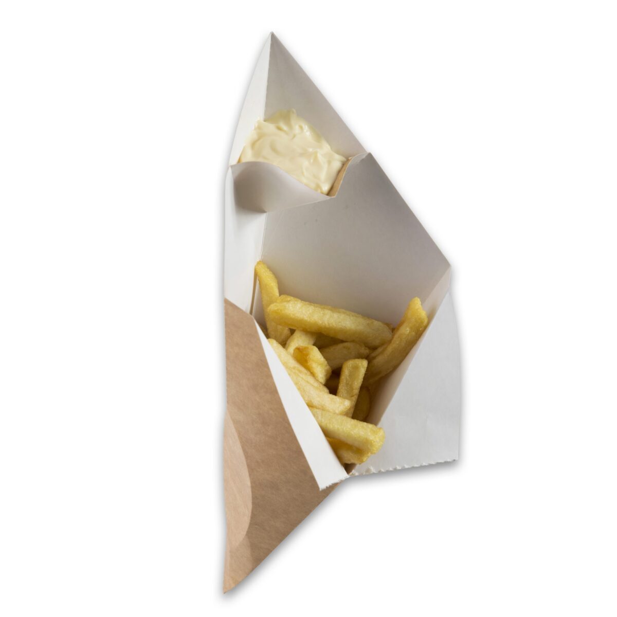 Kraft-karton-Frietzak-met-sausvak-medium-295x227x196-mm-snackverpakking-Chip-n-Dip
