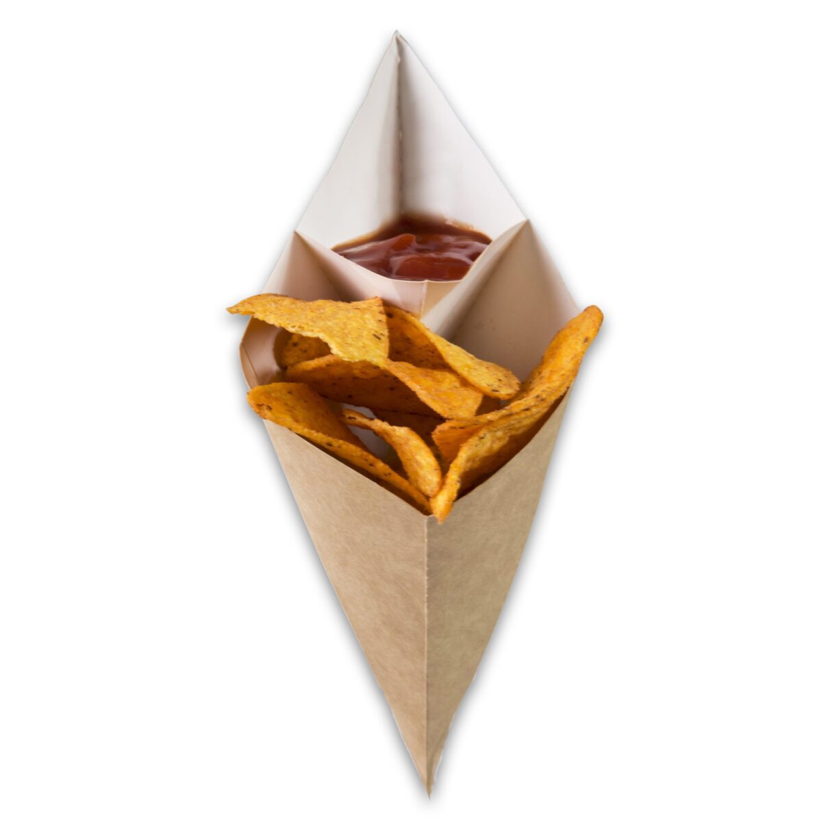 Kraft-karton-Frietzak-met-sausvak-medium-295x227x196-mm-snackverpakking-Chip-n-Dip