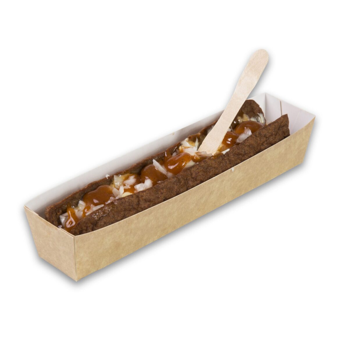 Kraft karton frikandelbakje A16N 135x33x35 mm snackverpakking normaal