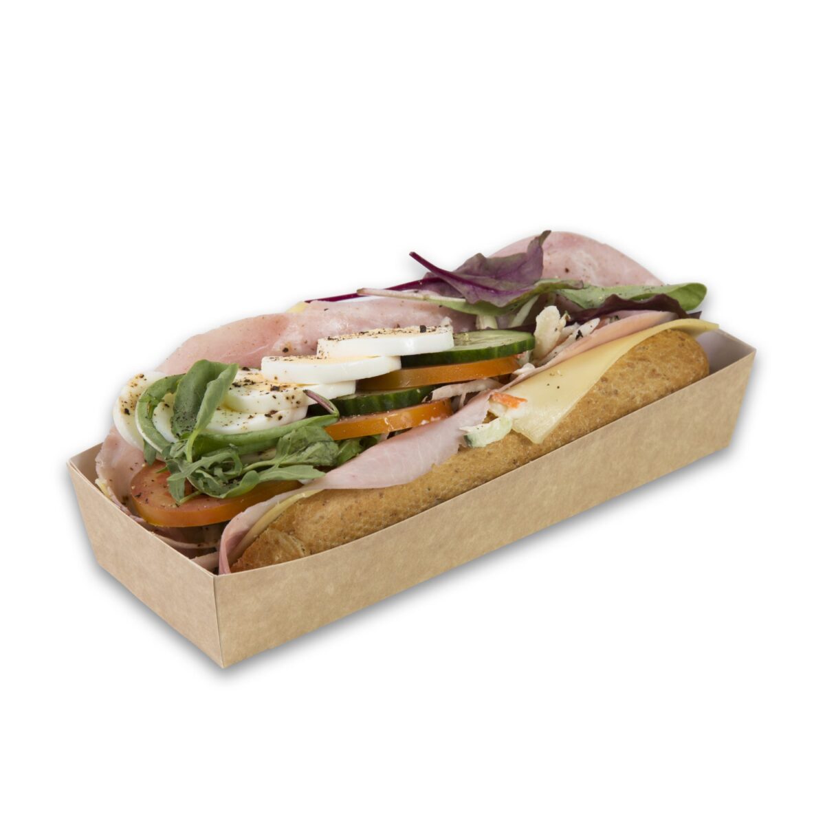 Kraft karton frikandelbakje breed A16B 135x65x35 mm snackverpakking