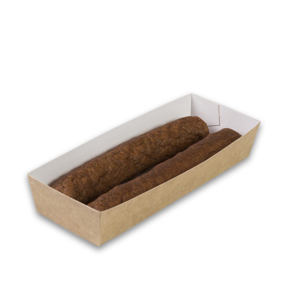 Kraft karton frikandelbakje breed A16B 135x65x35 mm snackverpakking